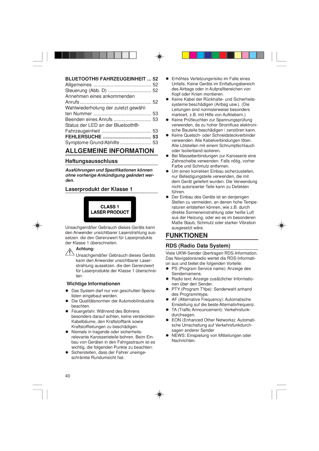 VDO Dayton CD1537x, VDOdayton, CD 1737x Allgemeine Information, Funktionen, Haftungsausschluss, Laserprodukt der Klasse 