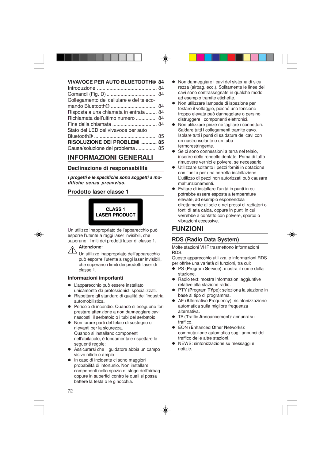 VDO Dayton VDOdayton, CD1537x manual Informazioni Generali, Funzioni, Declinazione di responsabilità, Prodotto laser classe 