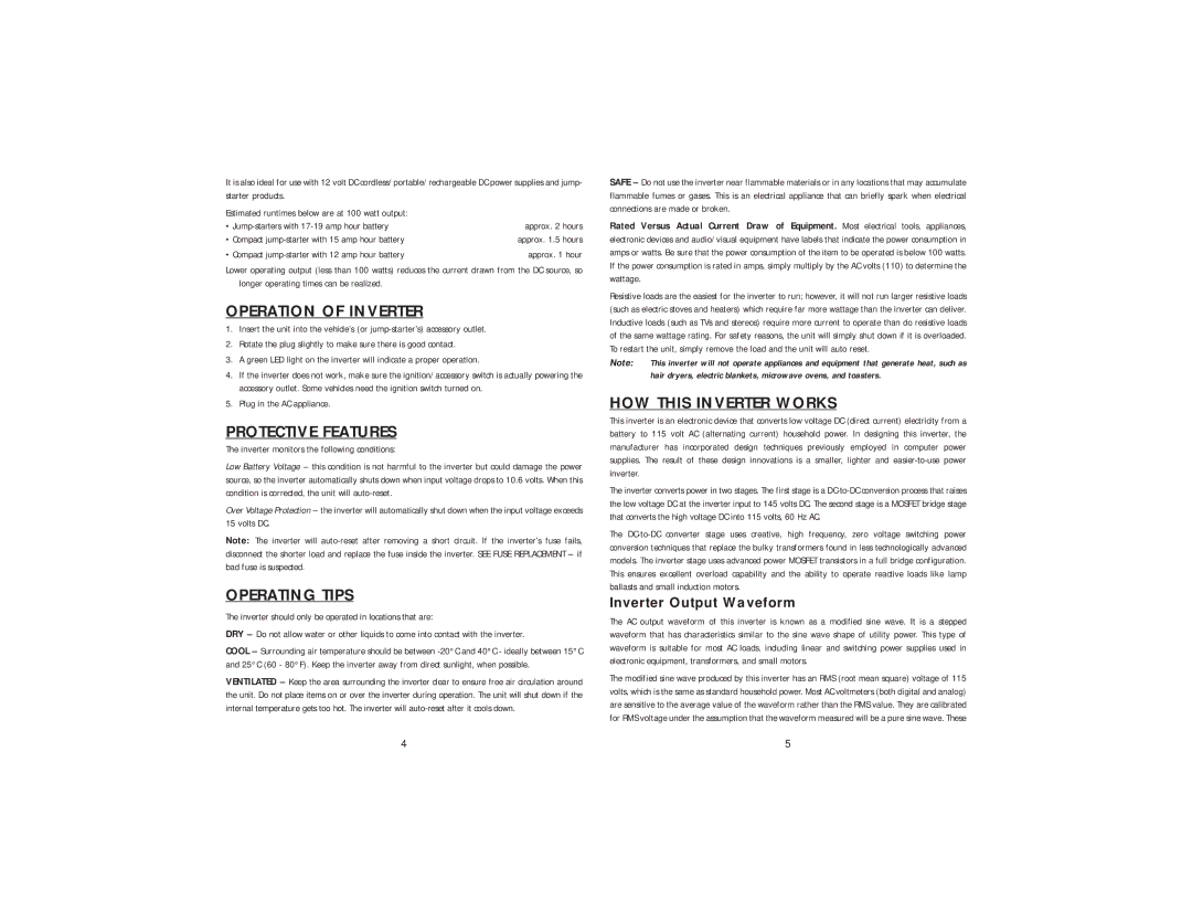 Vector BD022806 user manual Operation of Inverter, Protective Features, Operating Tips, HOW this Inverter Works 