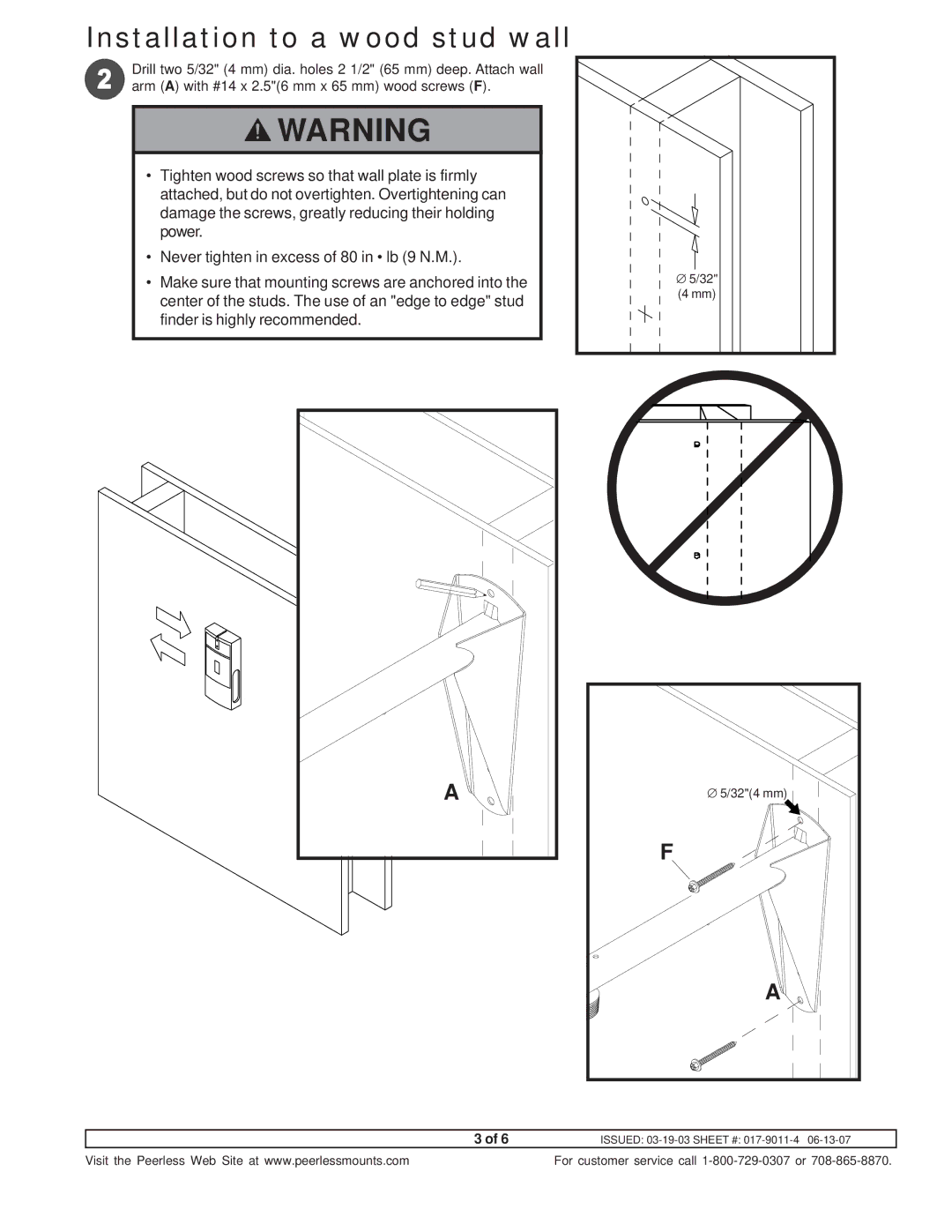 Vector PWA-14S, PWA-14W instruction sheet Installation to a wood stud wall 