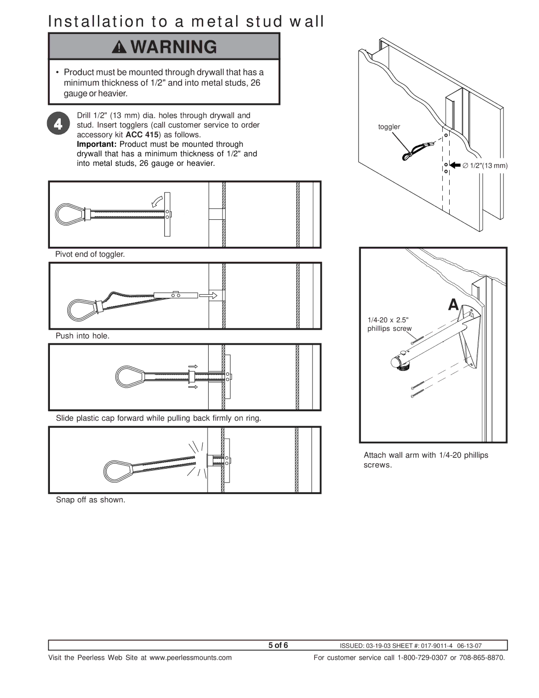 Vector PWA-14W, PWA-14S instruction sheet Installation to a metal stud wall 