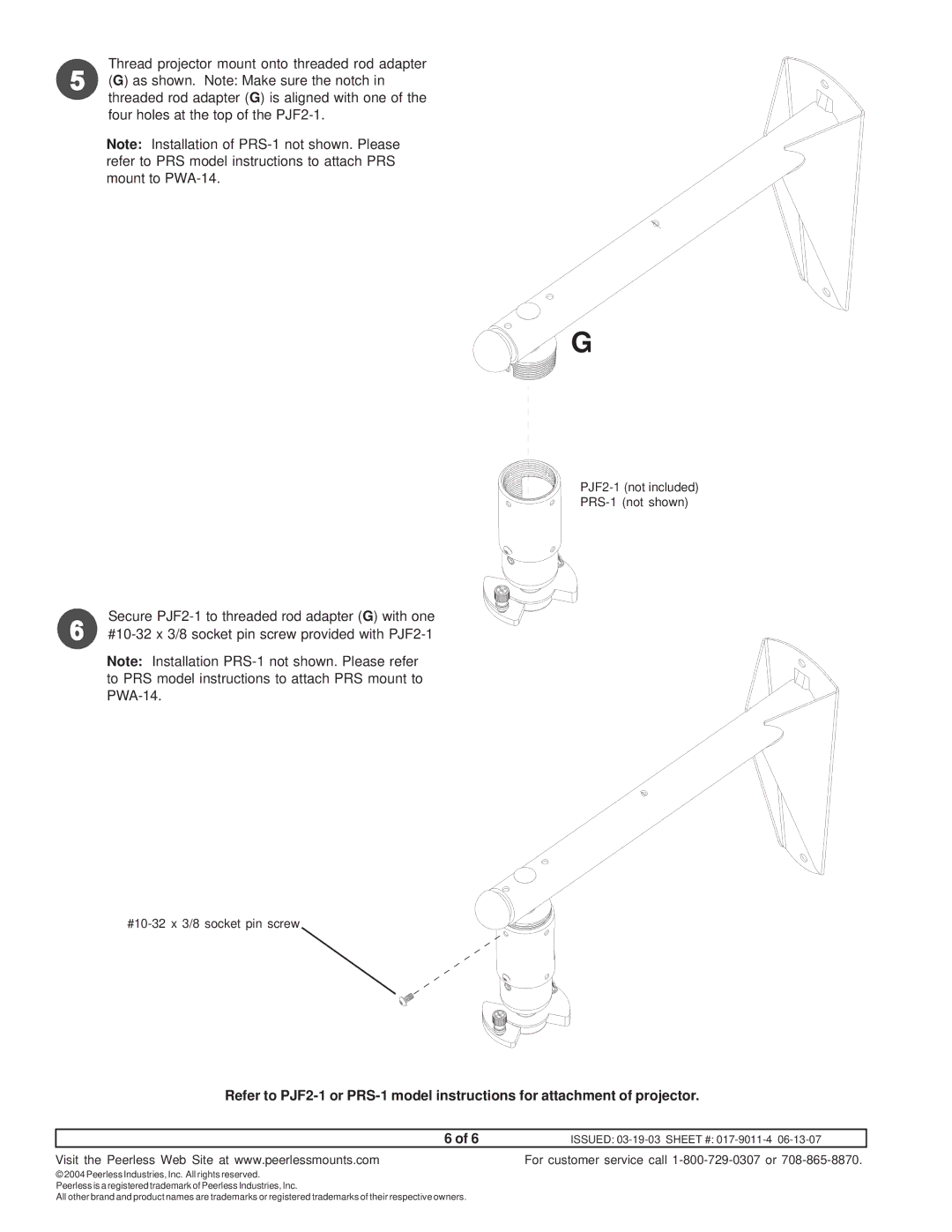 Vector PWA-14S, PWA-14W instruction sheet PJF2-1 not included PRS-1 not shown 