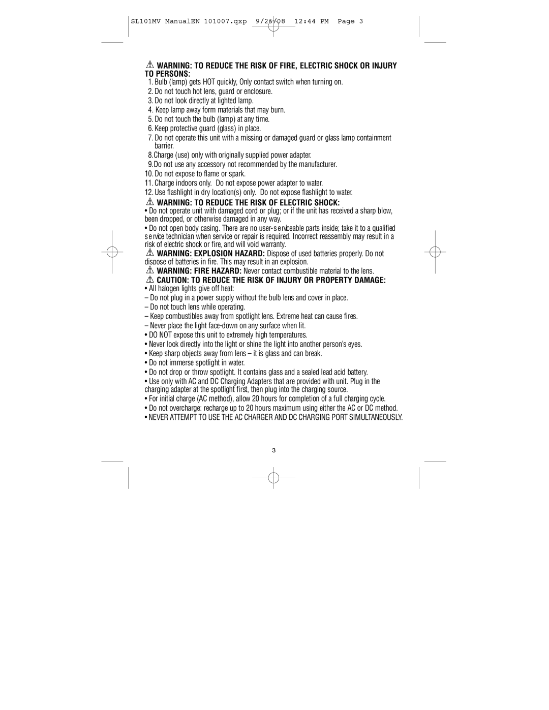 Vector 90519935 instruction manual SL101MV ManualEN 101007.qxp 9/26/08 1244 PM 