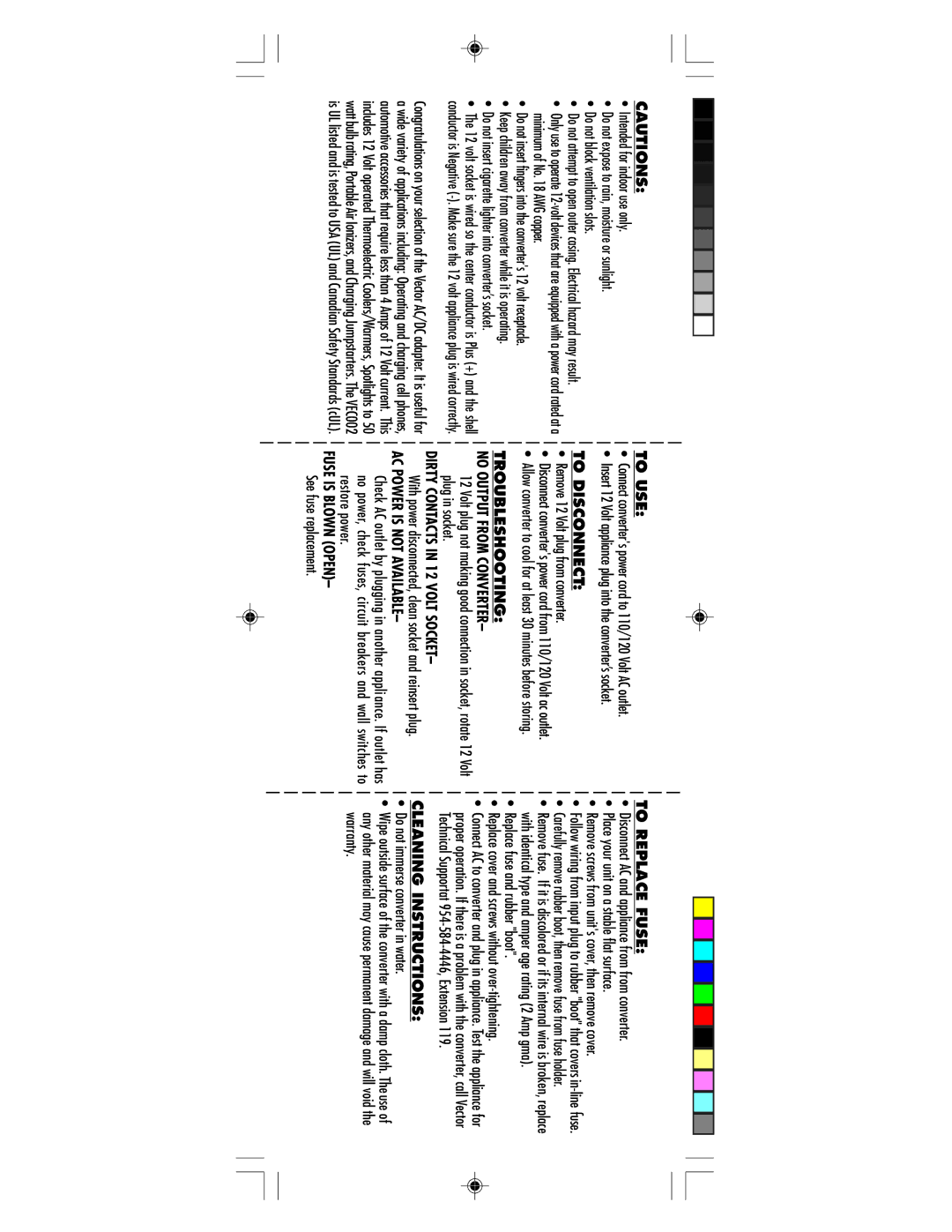 Vector VEC002 To USE, To Disconnect, Troubleshooting No Output from Converter, Dirty Contacts in 12 Volt Socket 