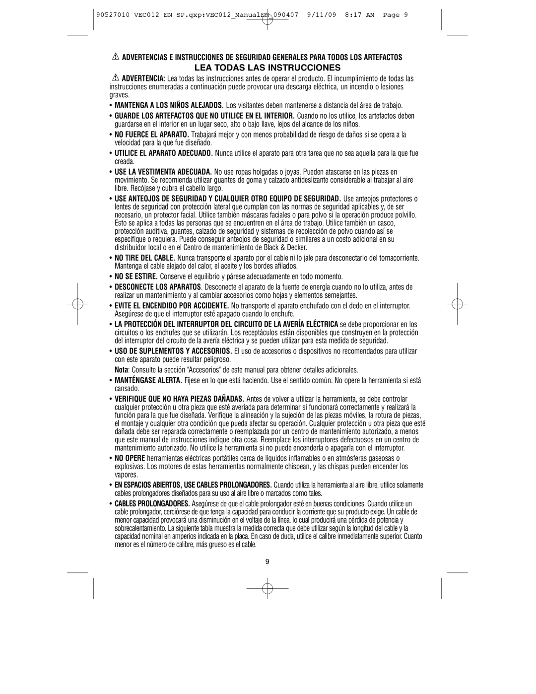 Vector VEC012 instruction manual LEA Todas LAS Instrucciones 