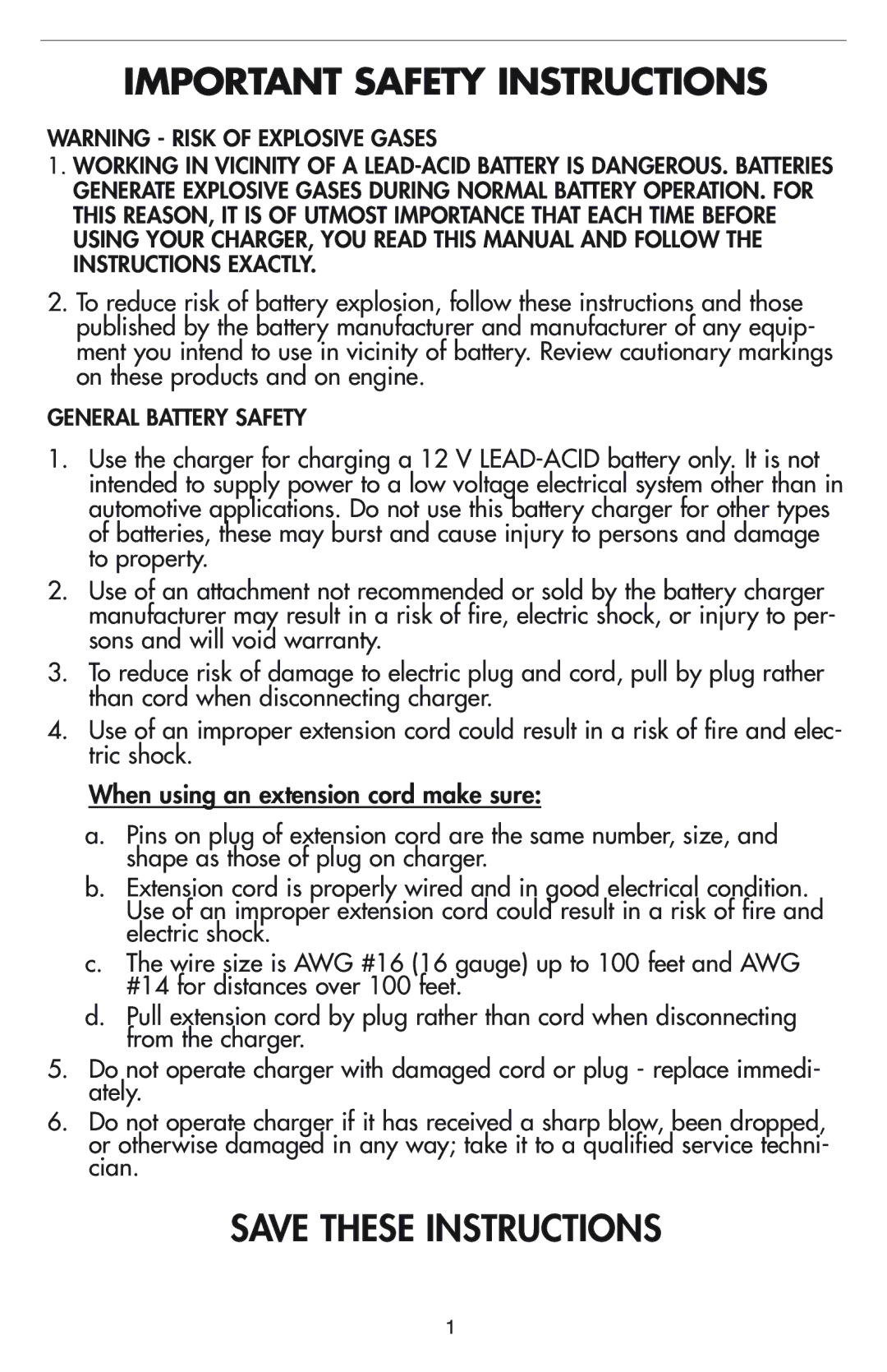 Vector VEC012B owner manual Important Safety Instructions, General Battery Safety 
