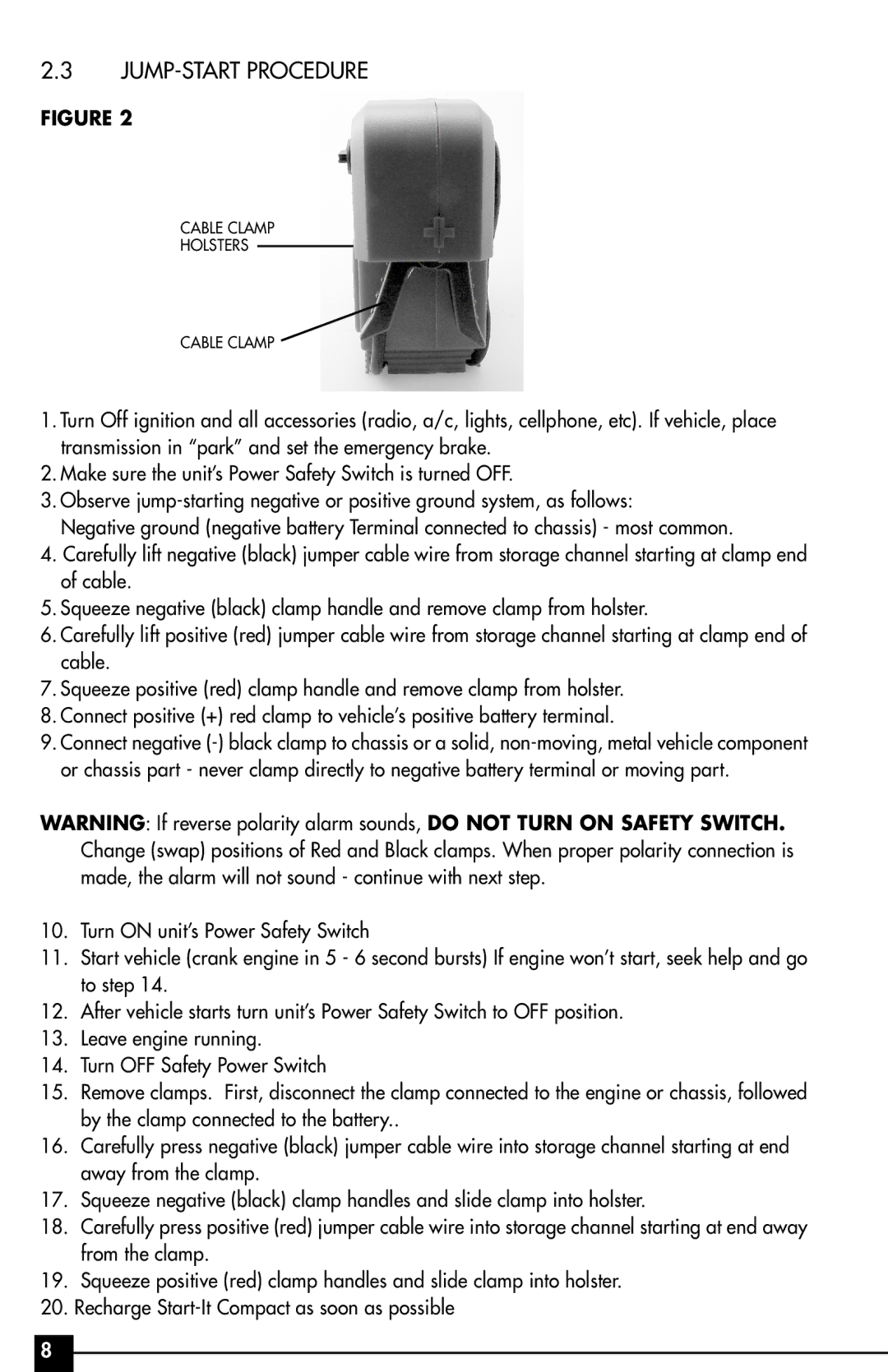 Vector VEC016 owner manual JUMP-START Procedure 