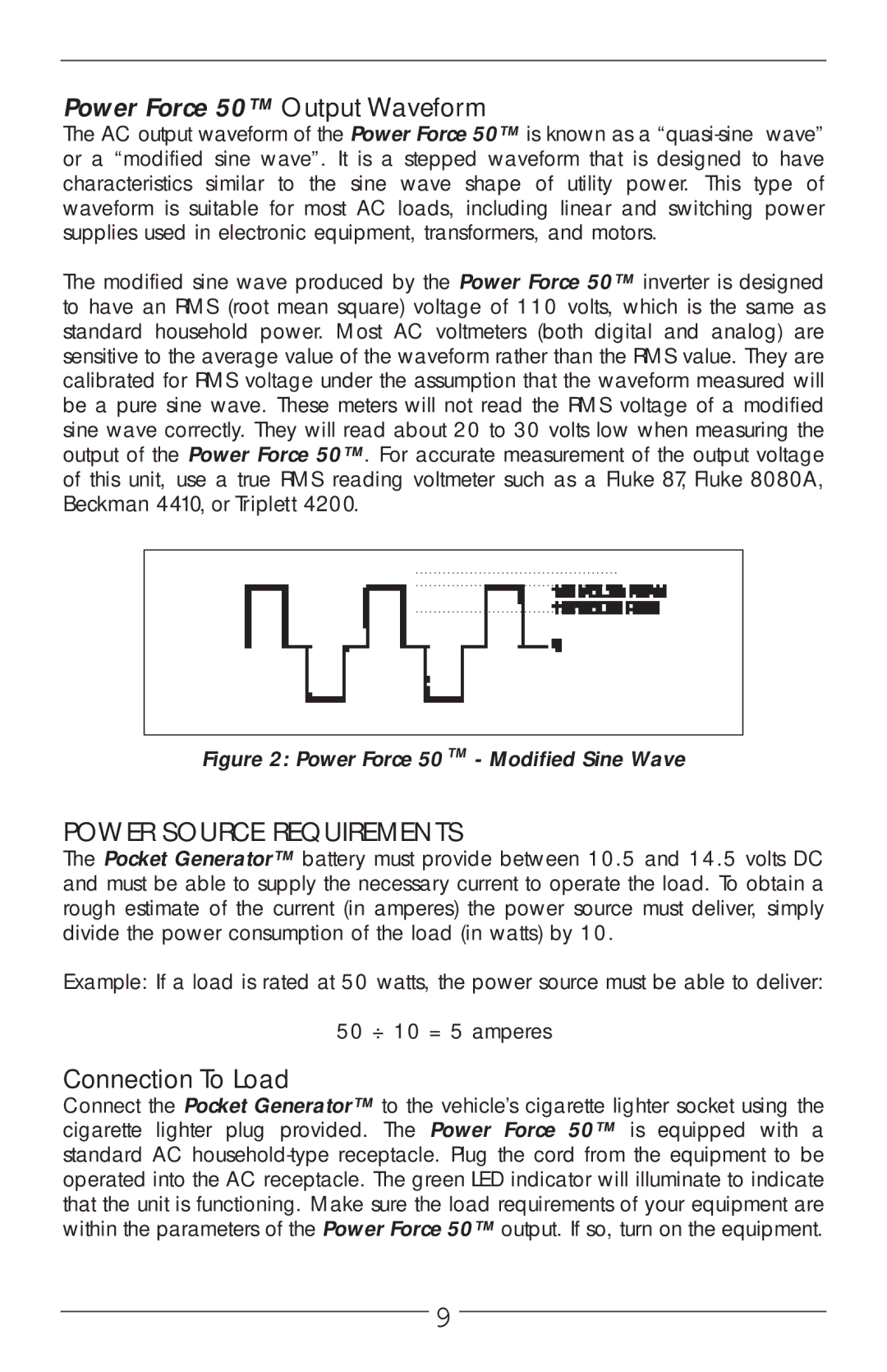 Vector VEC018-AC owner manual Power Source Requirements, Connection To Load 