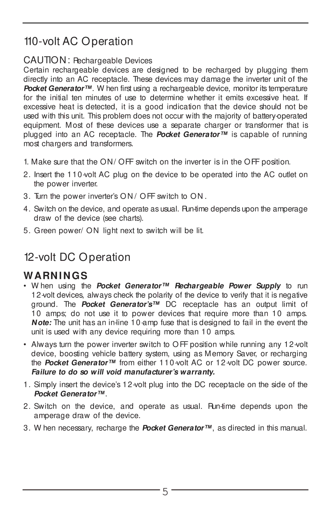 Vector VEC018-AC owner manual Volt AC Operation 