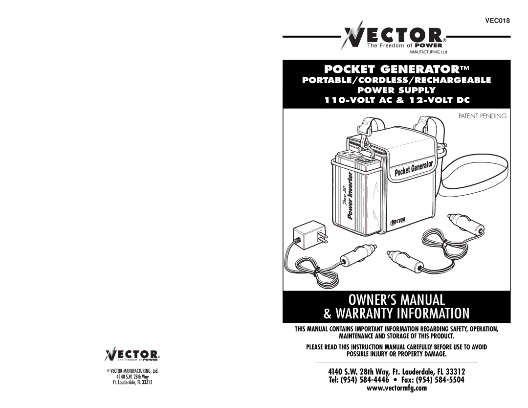 Vector VEC018 owner manual Warranty Information 