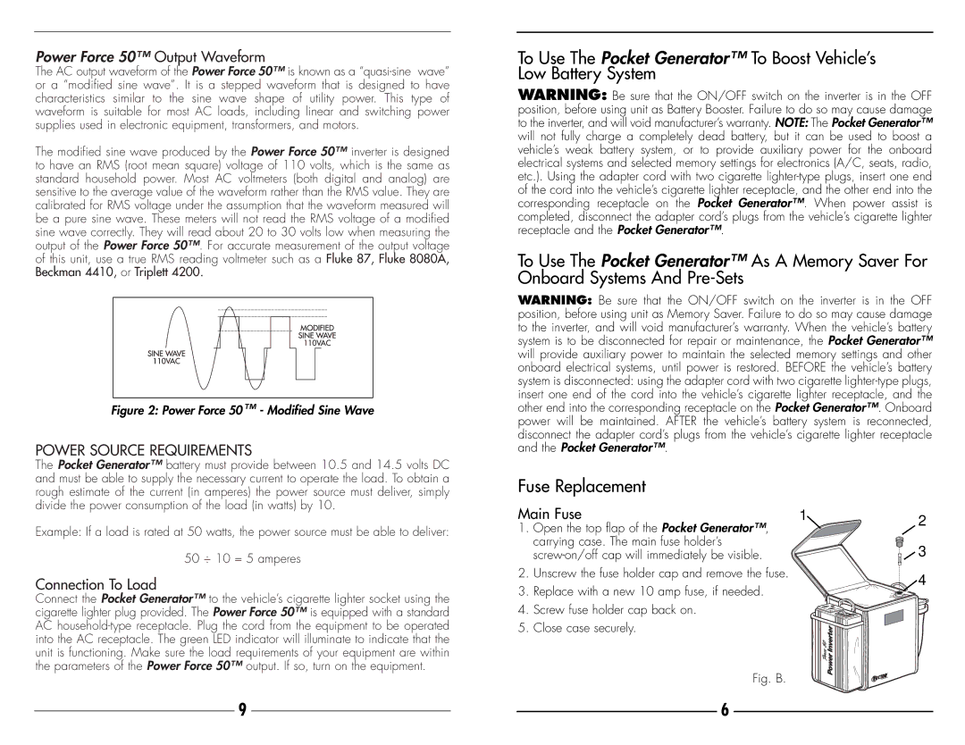 Vector VEC018 owner manual Power Force 50 Output Waveform, Main Fuse 