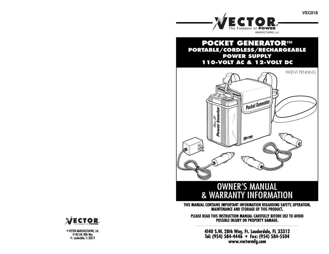 Vector VEC018 owner manual Maintenance And Storage Of This Product, Possible Injury Or Property Damage, Owner’S Manual 