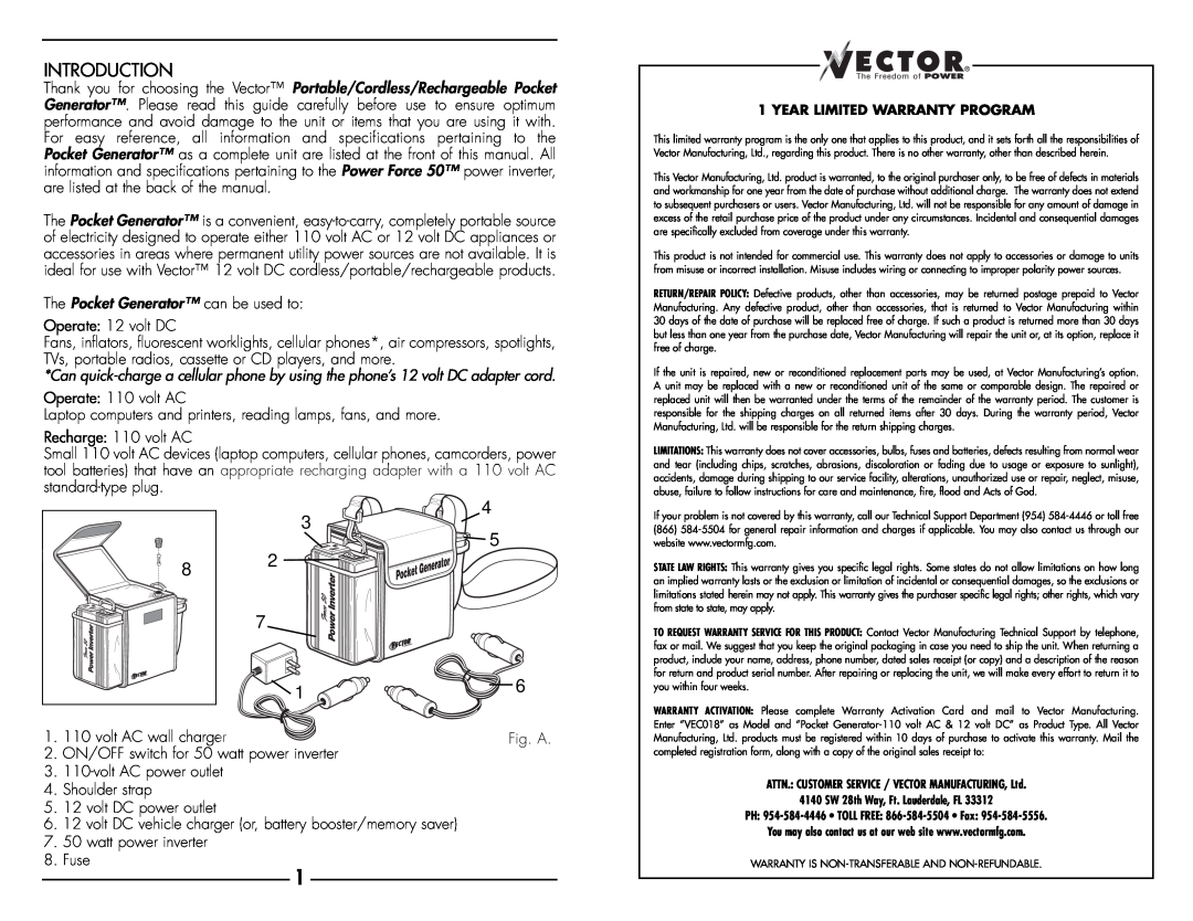 Vector VEC018 owner manual Introduction 