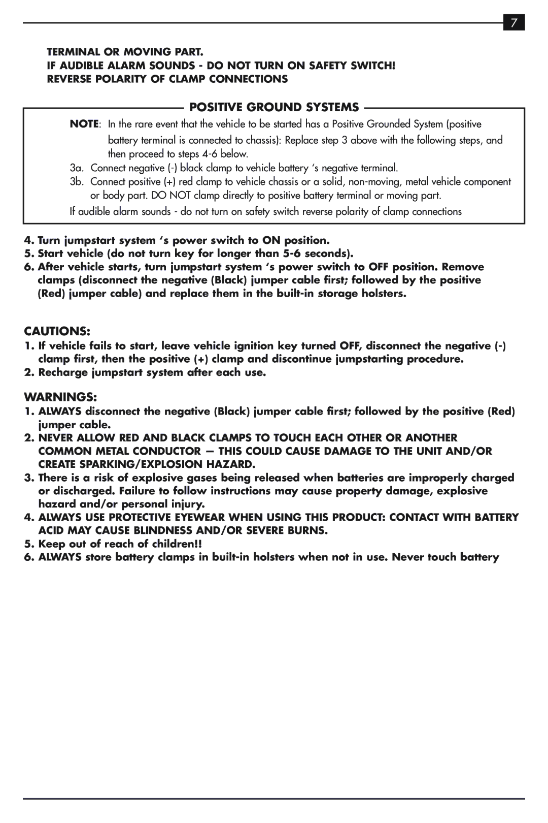 Vector VEC021ST owner manual Positive Ground Systems 