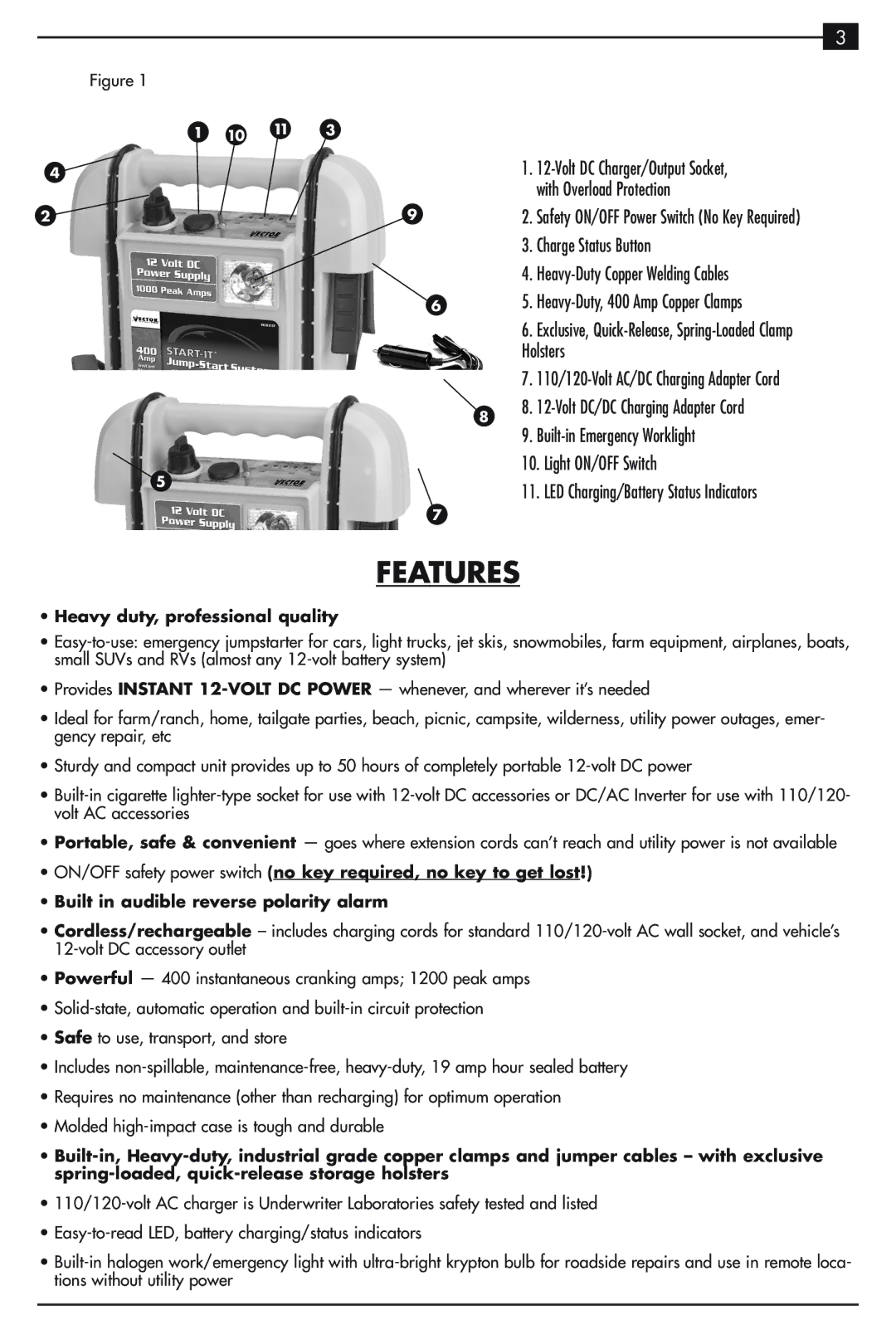 Vector VEC021ST owner manual Features 