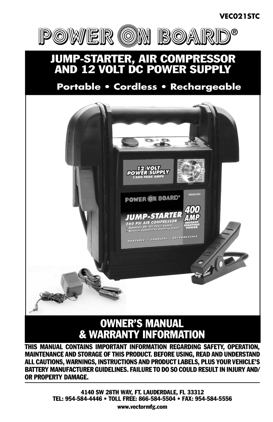 Vector VEC021STC owner manual JUMP-STARTER, AIR Compressor and 12 Volt DC Power Supply 