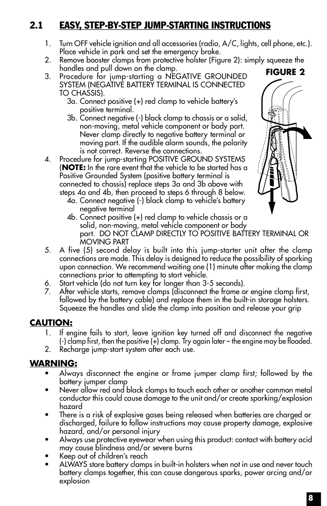 Vector VEC021STC EASY, STEP-BY-STEP JUMP-STARTING Instructions, System Negative Battery Terminal is Connected To Chassis 