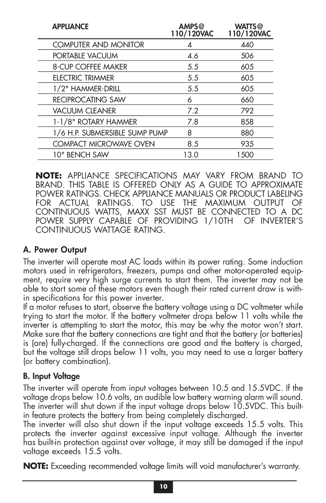 Vector VEC049C owner manual Appliance 