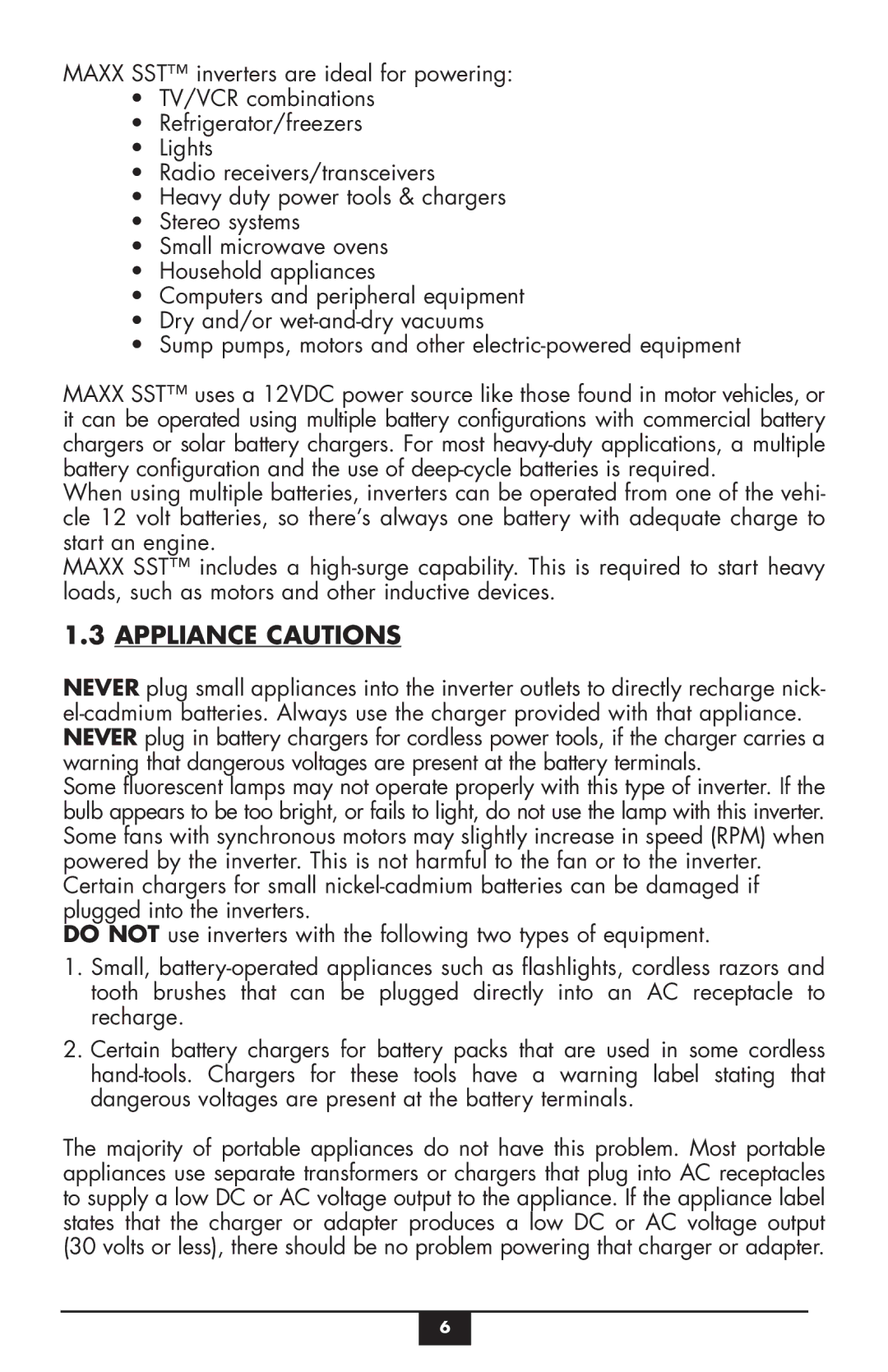 Vector VEC049C owner manual Appliance Cautions 