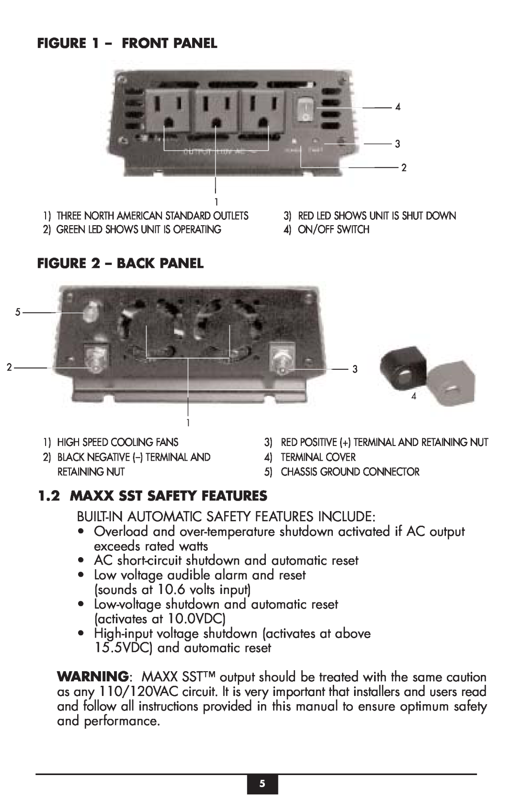 Vector VEC049C owner manual Front Panel, Back Panel, Maxx Sst Safety Features 
