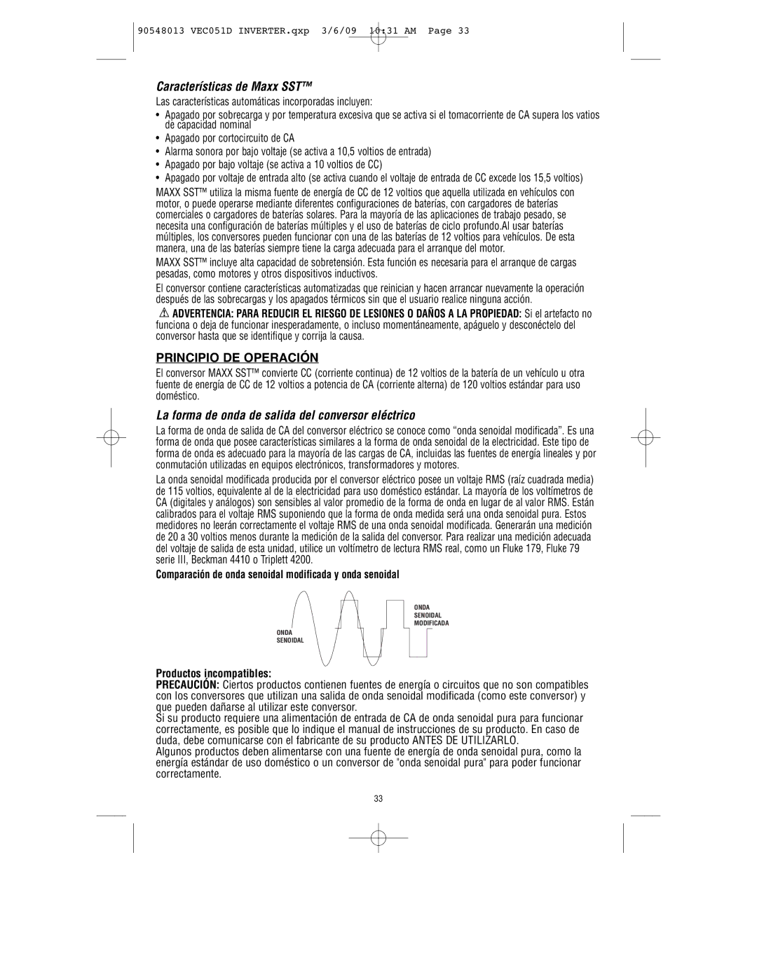 Vector VEC051D Características de Maxx SST, Principio DE Operación, La forma de onda de salida del conversor eléctrico 