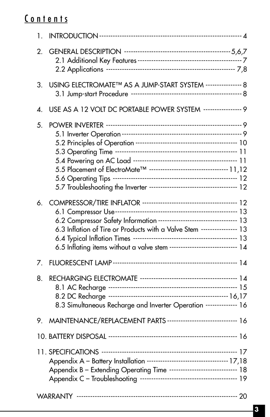 Vector 1000 WATT, VEC095 owner manual N t e n t s, Applications 