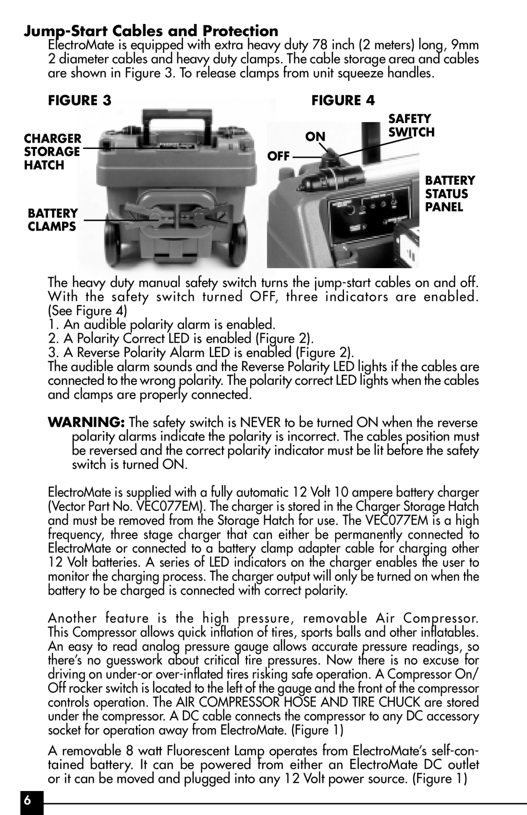 Vector VEC095, 1000 WATT owner manual Jump-Start Cables and Protection 