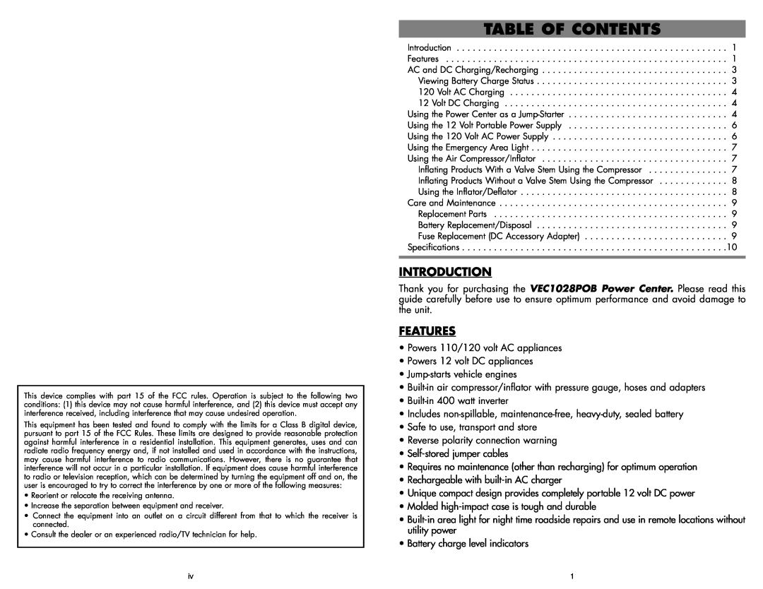 Vector BD051605, VEC1028POB user manual Introduction, Features, Table Of Contents 