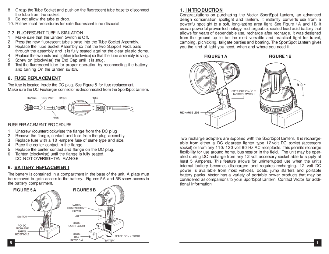 Vector VEC128Y, VEC128R, VEC128BW owner manual Fuse Replacement, Battery Replacement, Introduction 