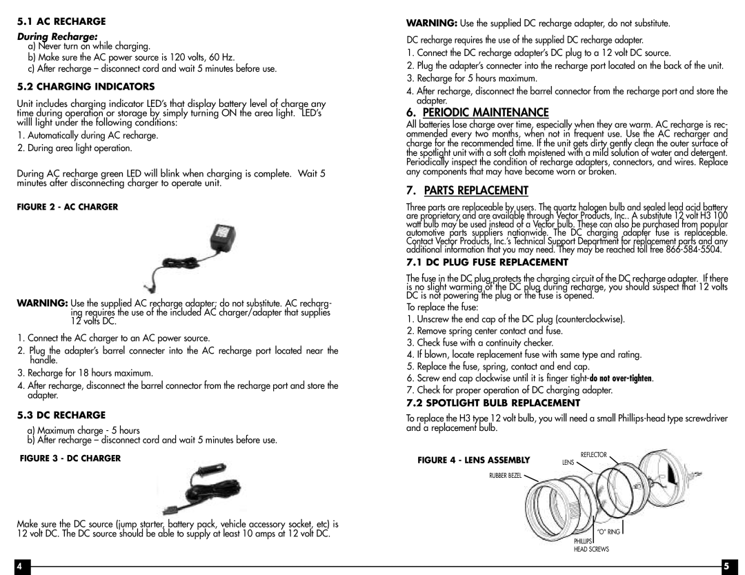 Vector VEC141 user manual Periodic Maintenance, Parts Replacement 