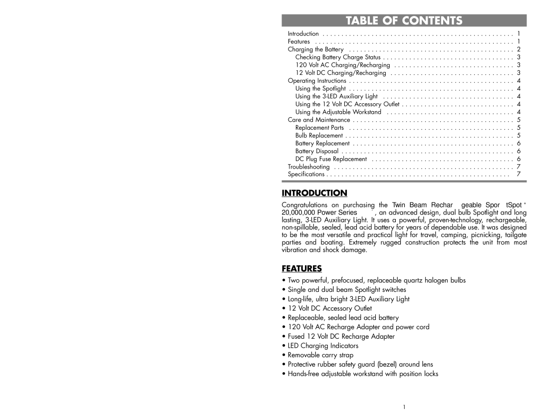 Vector VEC192 user manual Table of Contents 