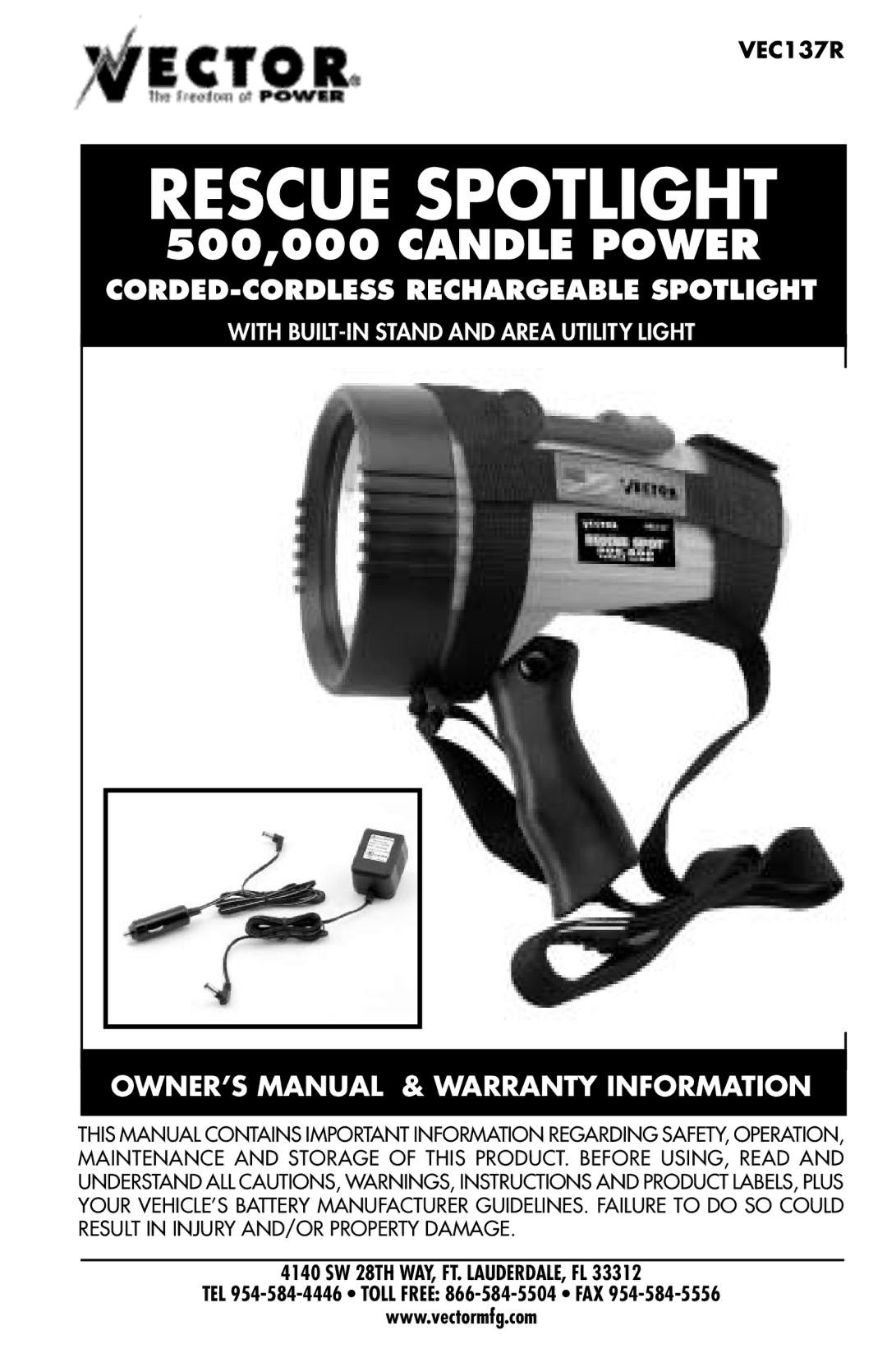 Vector VEC37R owner manual Rescue Spotlight, VEC137R 