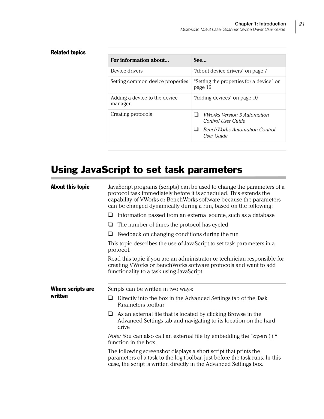 Velocity Micro MS-3 manual Using JavaScript to set task parameters, Where scripts are written 