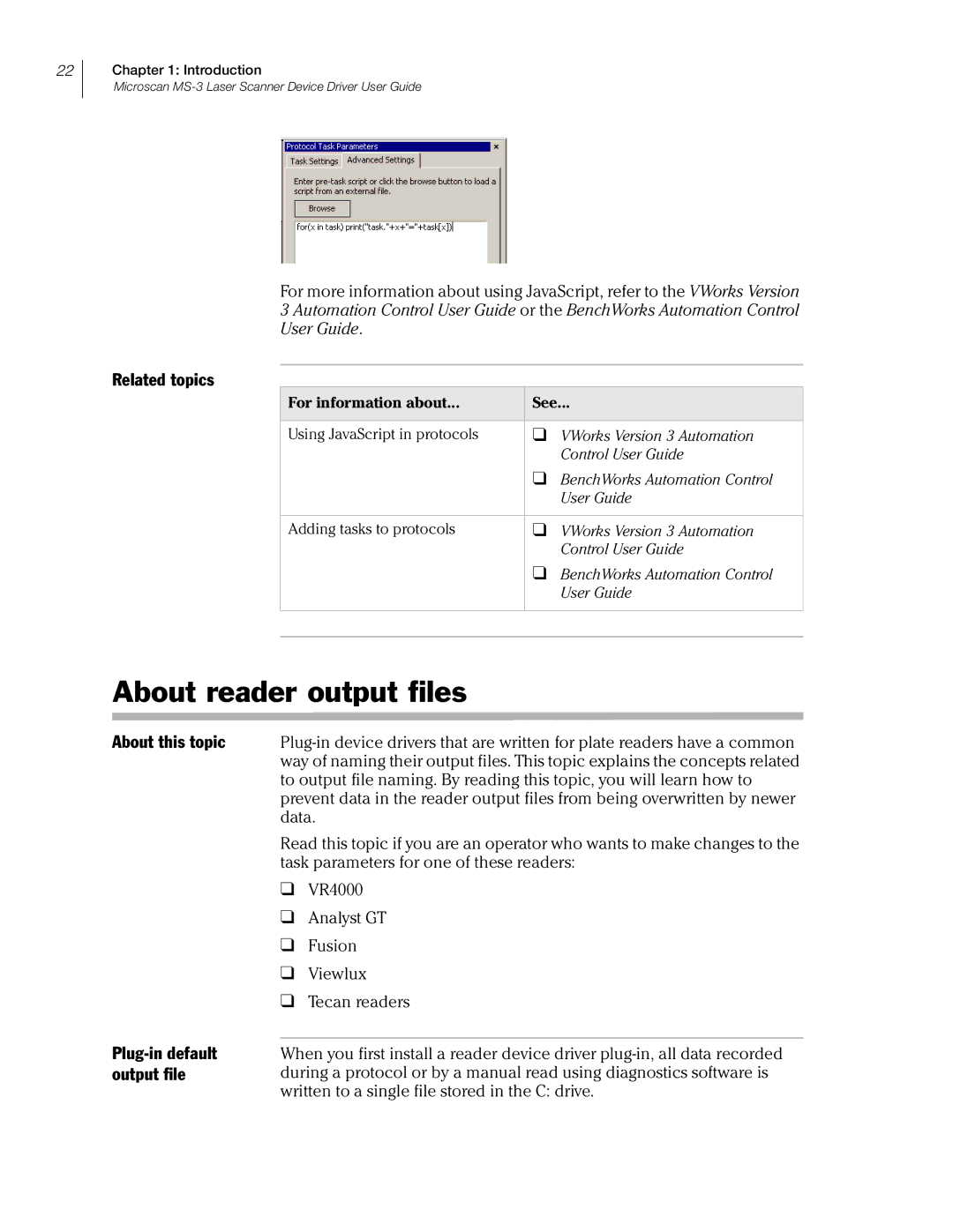 Velocity Micro MS-3 manual About reader output files, Plug-in default, Output file 