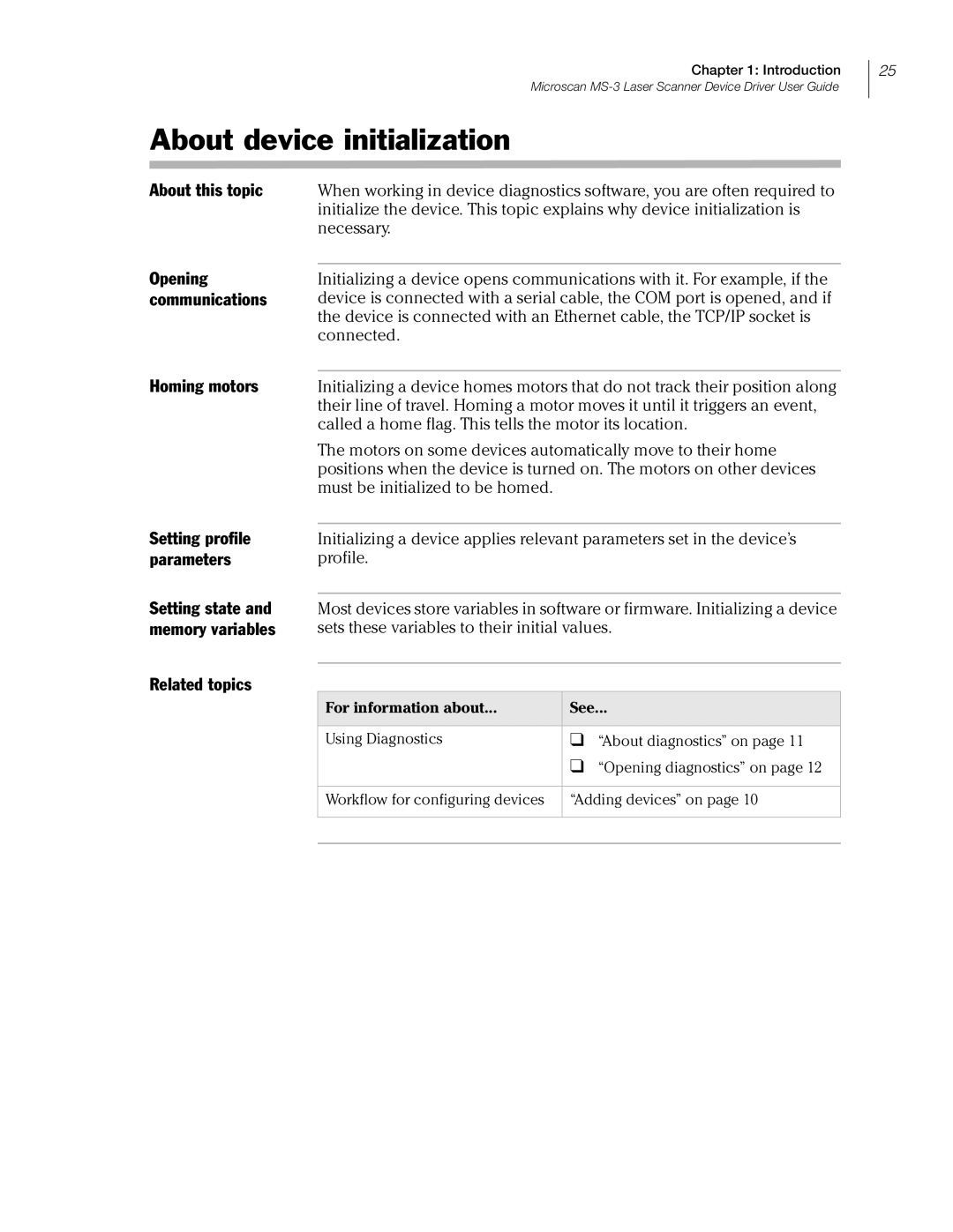 Velocity Micro MS-3 manual About device initialization, Homing motors Setting profile parameters 