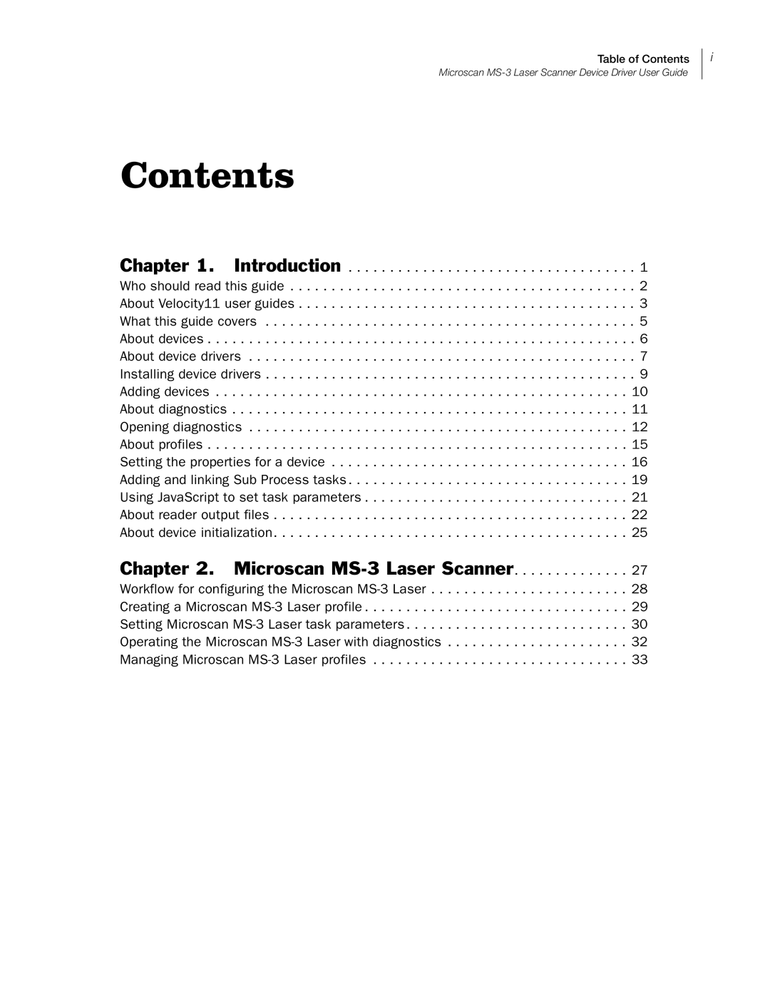 Velocity Micro MS-3 manual Contents 