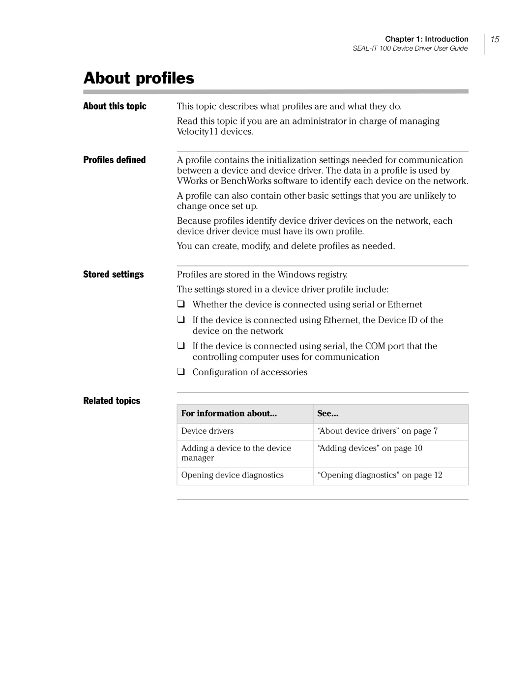 Velocity Micro SEAL-IT 100 manual About profiles, Profiles defined, Stored settings 