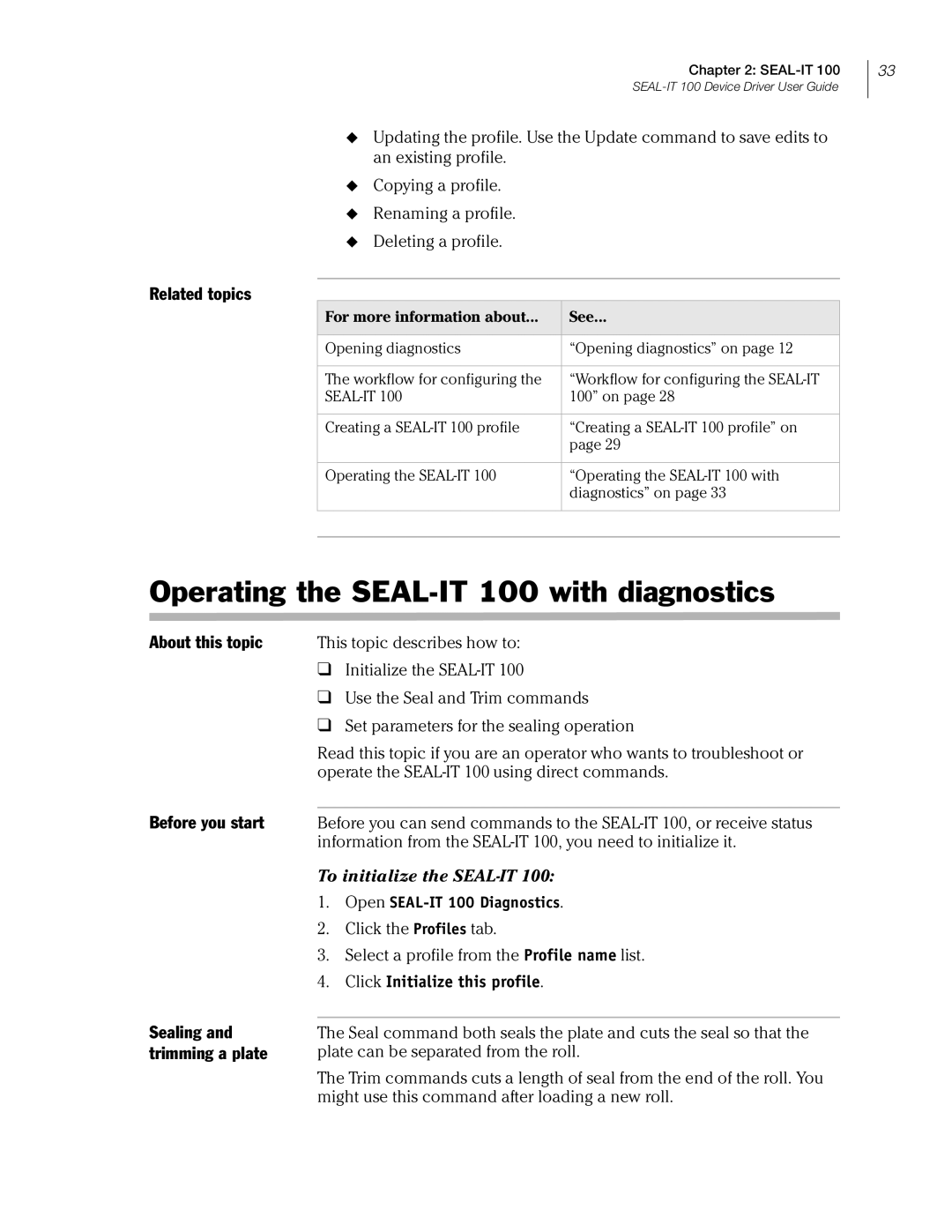 Velocity Micro manual Operating the SEAL-IT 100 with diagnostics, Before you start Sealing and trimming a plate 