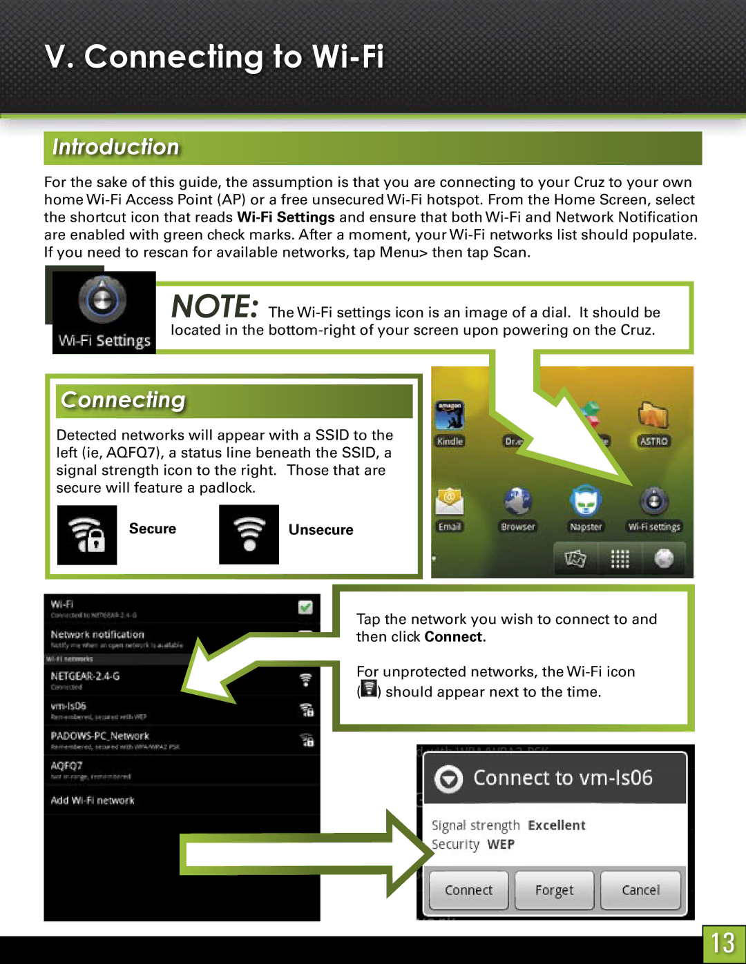 Velocity Micro T103 manual Connecting to Wi-Fi, Introduction 