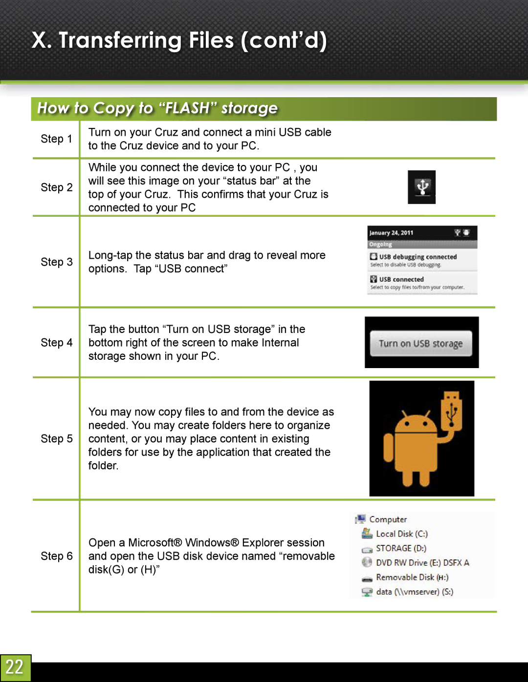 Velocity Micro T103 manual How to Copy to Flash storage 