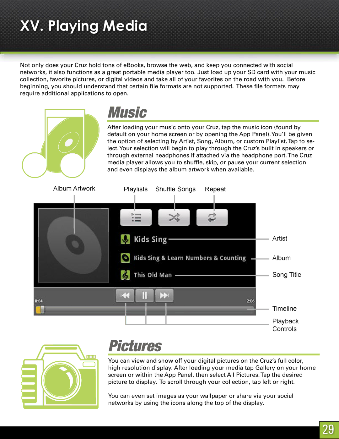 Velocity Micro T103 manual Music, XV. Playing Media 