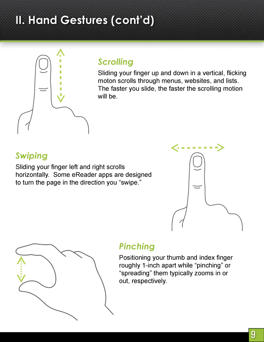 Velocity Micro T103 manual II. Hand Gestures cont’d, Scrolling 