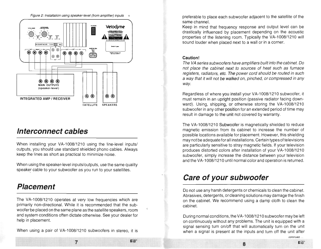 Velodyne Acoustics 1008, 1210 manual 