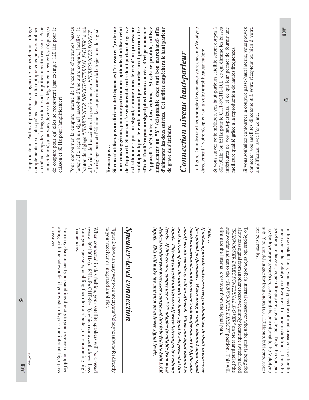 Velodyne Acoustics CHT-12, CHT-10, CHT-8 owner manual Connection niveau haut-parleur, Speaker-level connection 