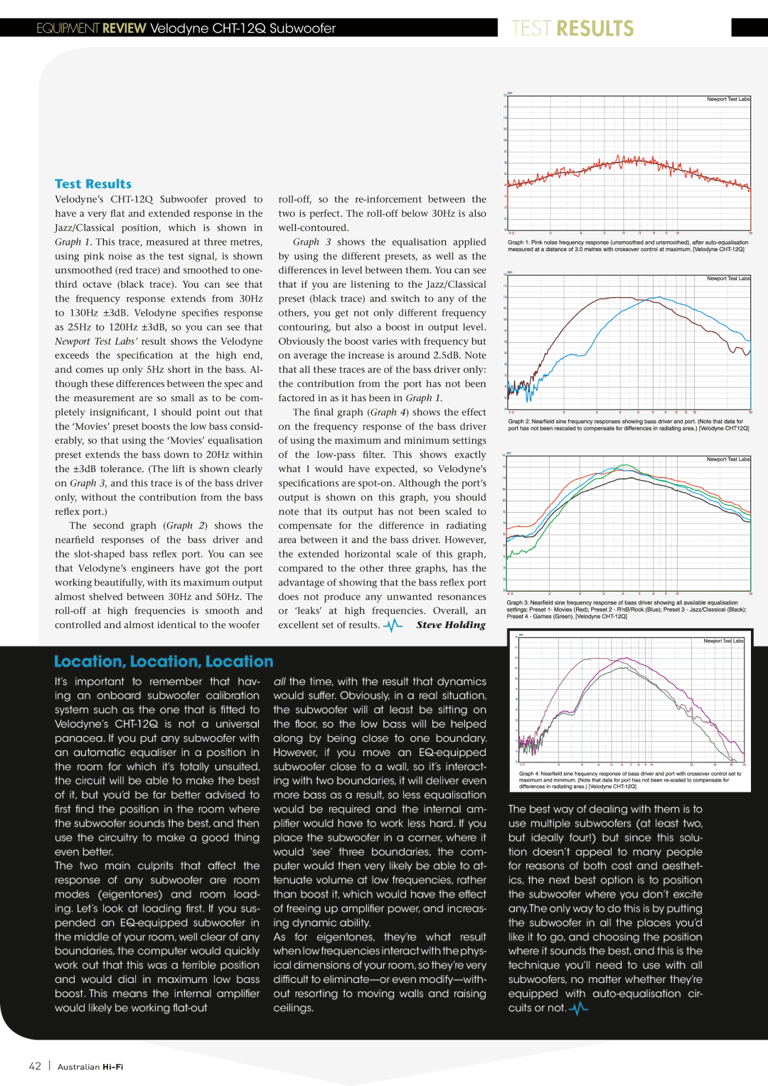 Velodyne Acoustics CHT-12Q owner manual Test results, Test Results 