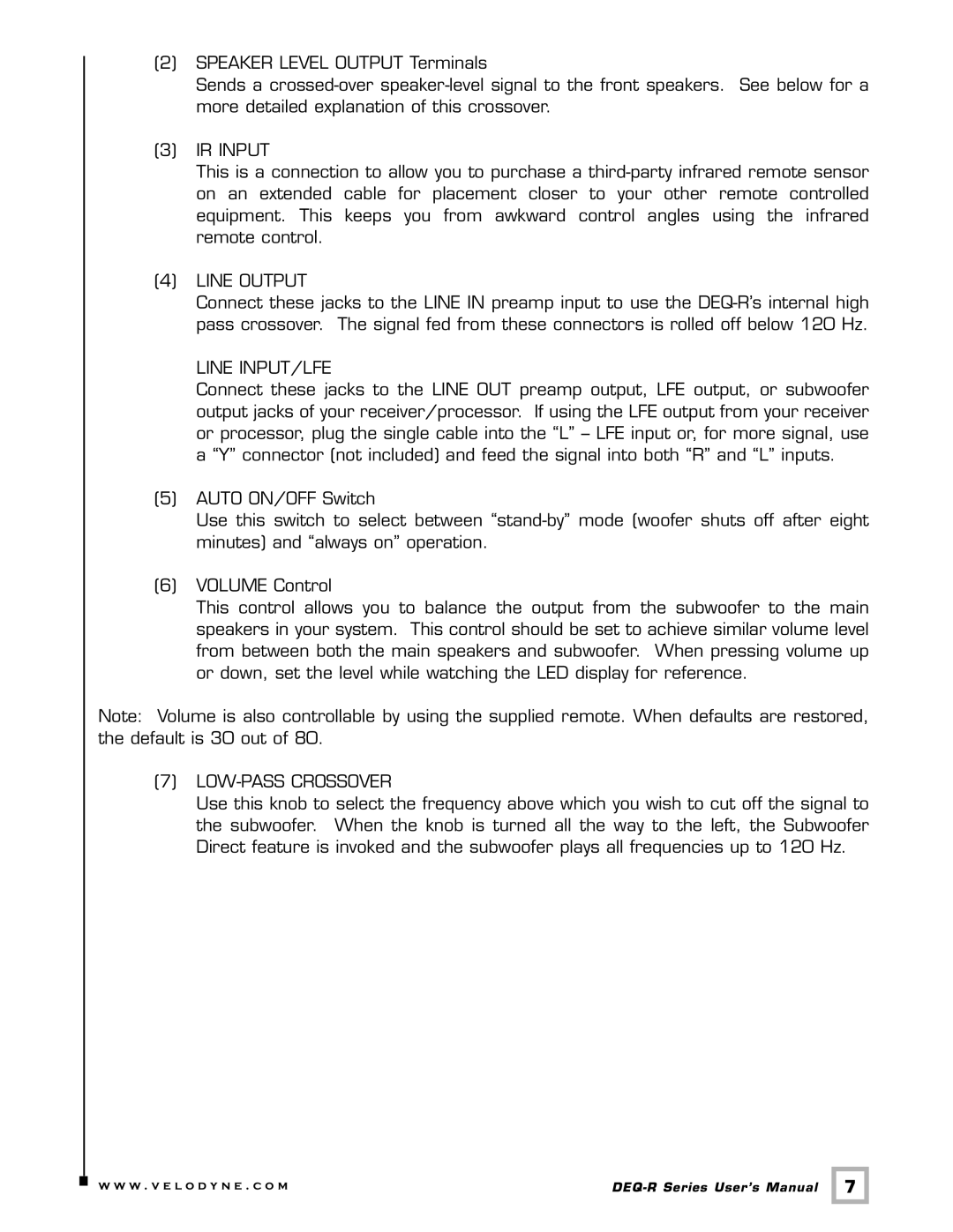 Velodyne Acoustics DEQ-12R, DEQ-10R, DEQ-15R, DEQ-8R user manual IR Input 