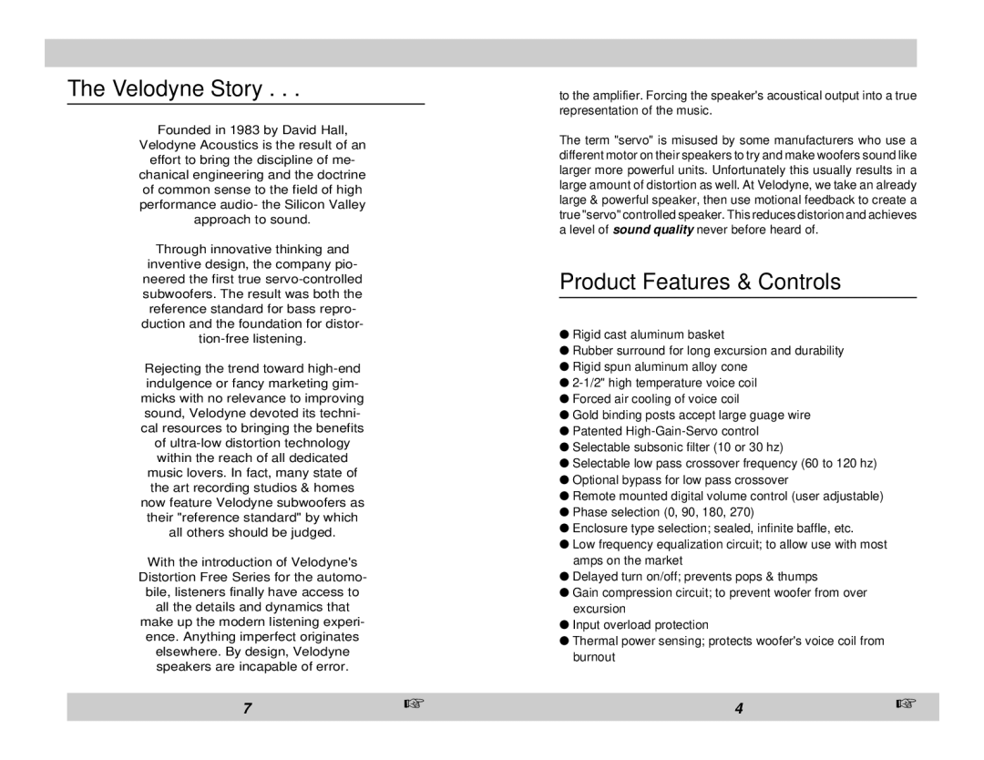 Velodyne Acoustics DF-10sc, DF-12sc owner manual Velodyne Story, Product Features & Controls 