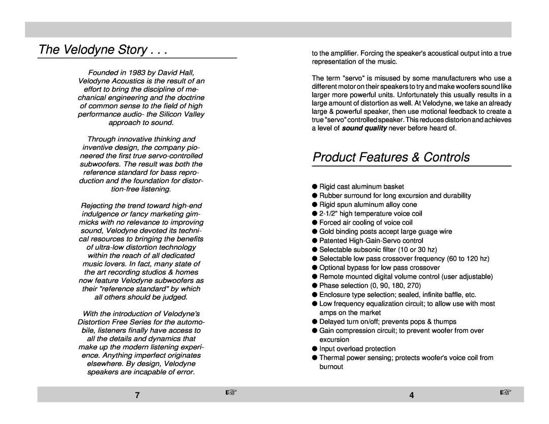Velodyne Acoustics DF-10sc, DF-12sc owner manual The Velodyne Story, Product Features & Controls 