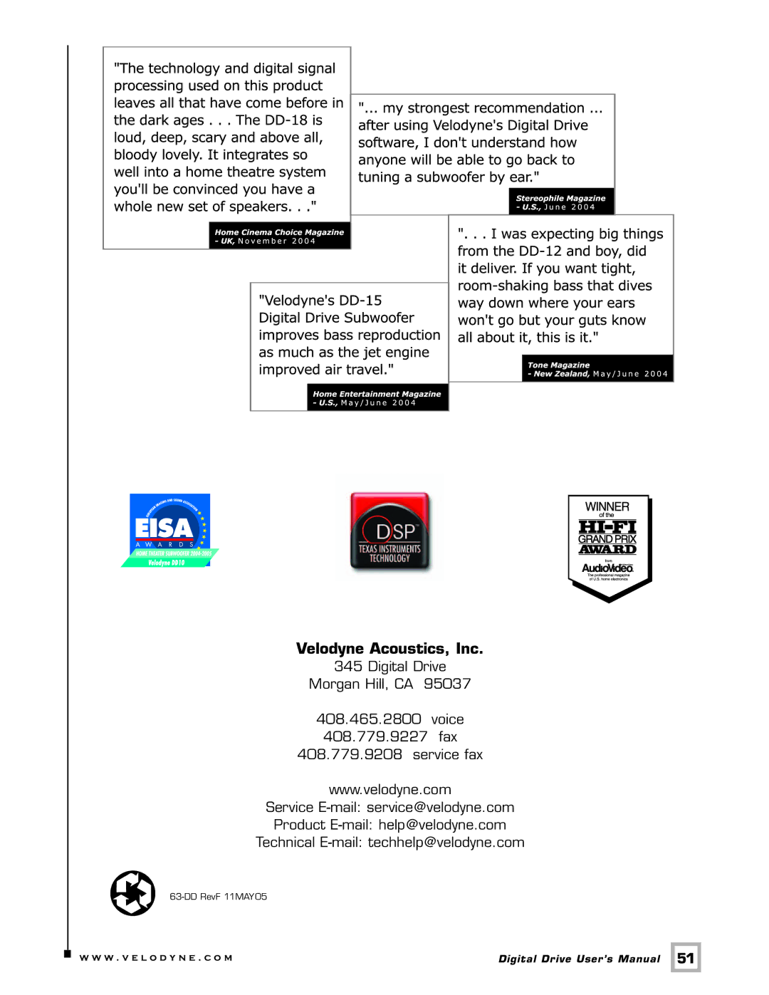 Velodyne Acoustics Digital Drive user manual Velodyne Acoustics, Inc 