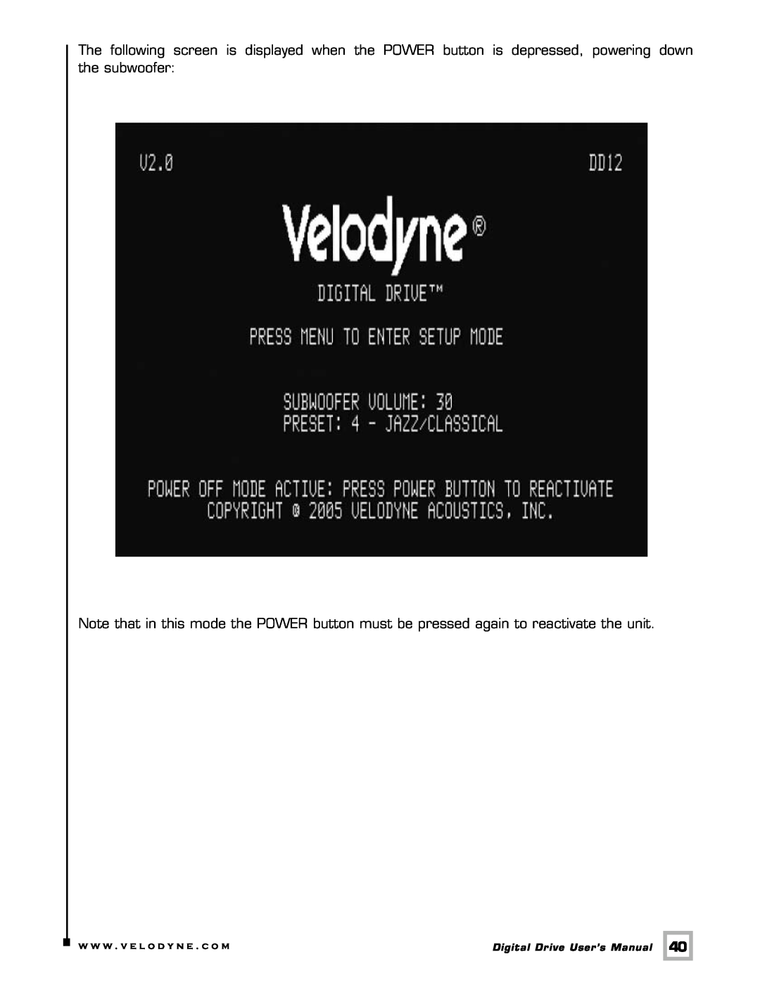 Velodyne Acoustics Digital Drive user manual 